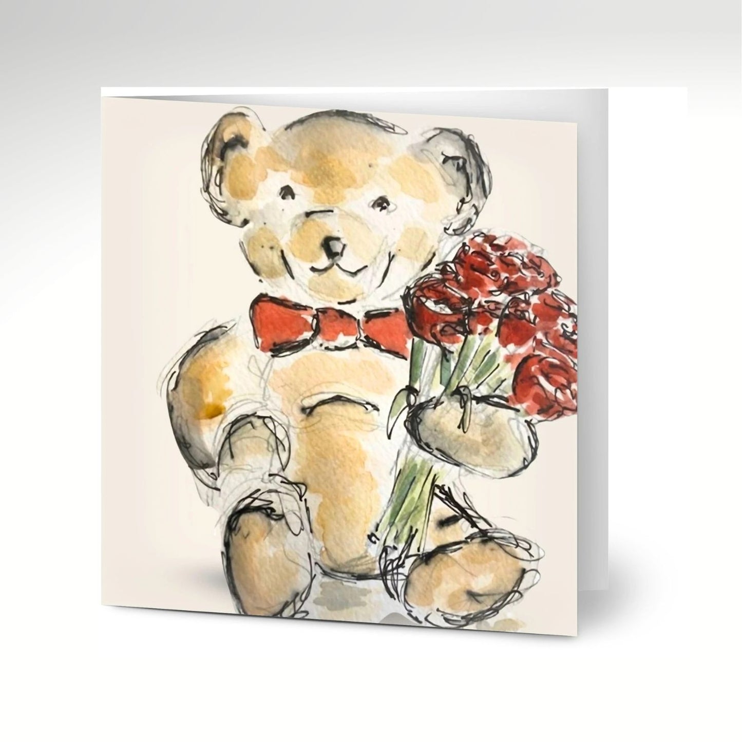 Teddy with roses Greeting Cards x 10