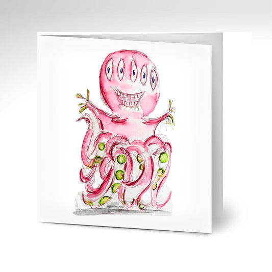 Monster Pink Octopus Greeting Cards (Pack of 10) with Envelopes