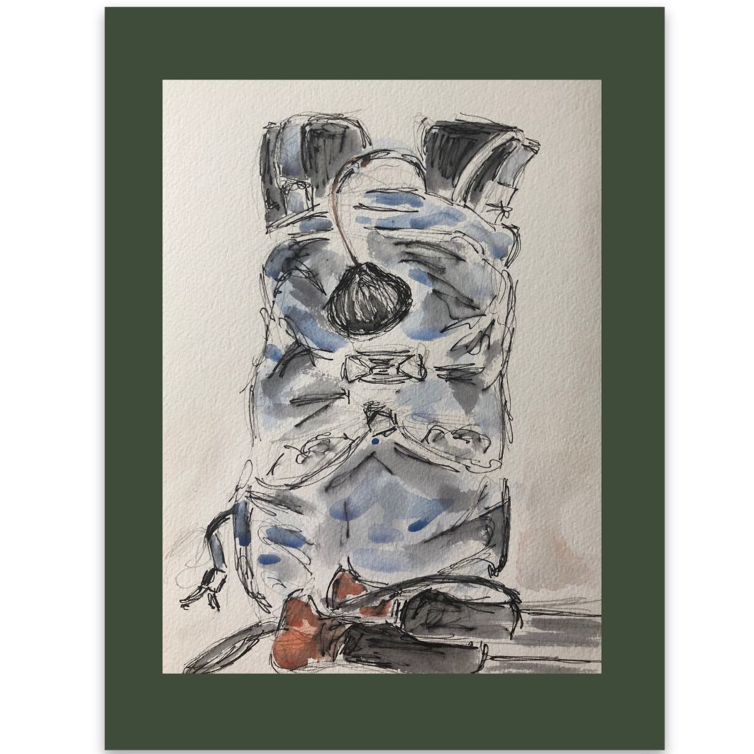 Rucksack and trekking poles watercolour