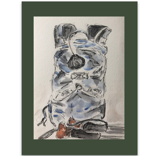 Rucksack and trekking poles watercolour