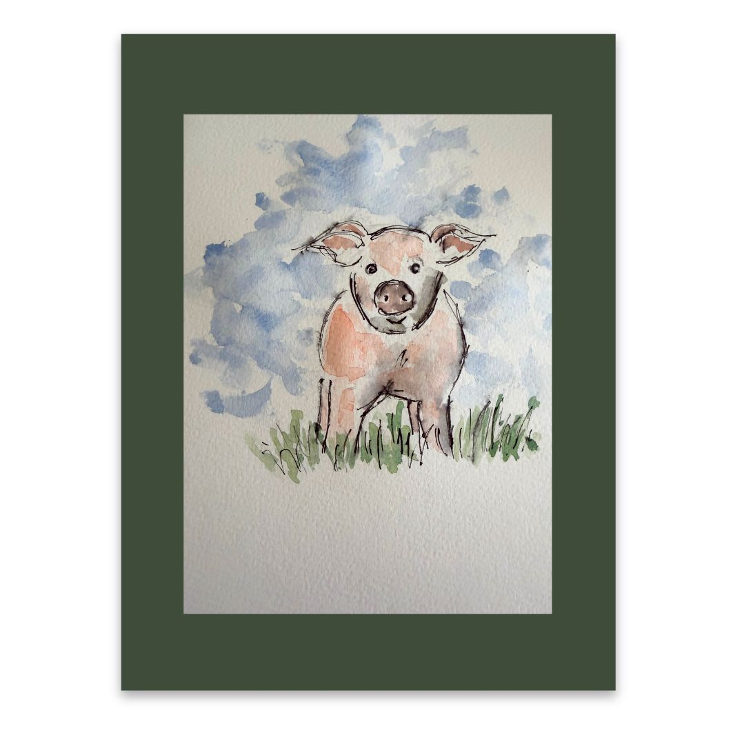 Illustrated Winged Eared Pig Watercolour