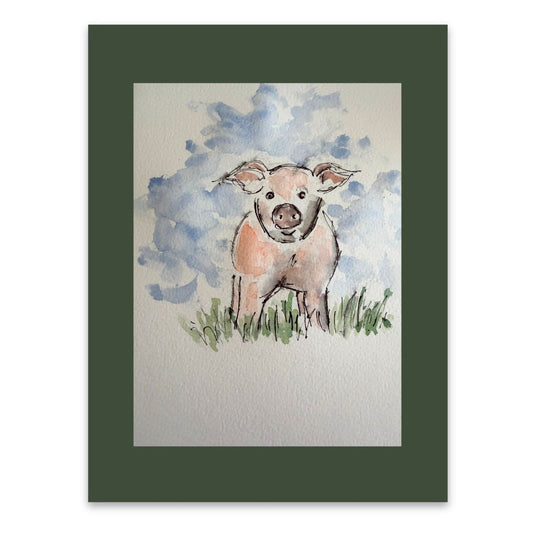 Illustrated Winged Eared Pig Watercolour