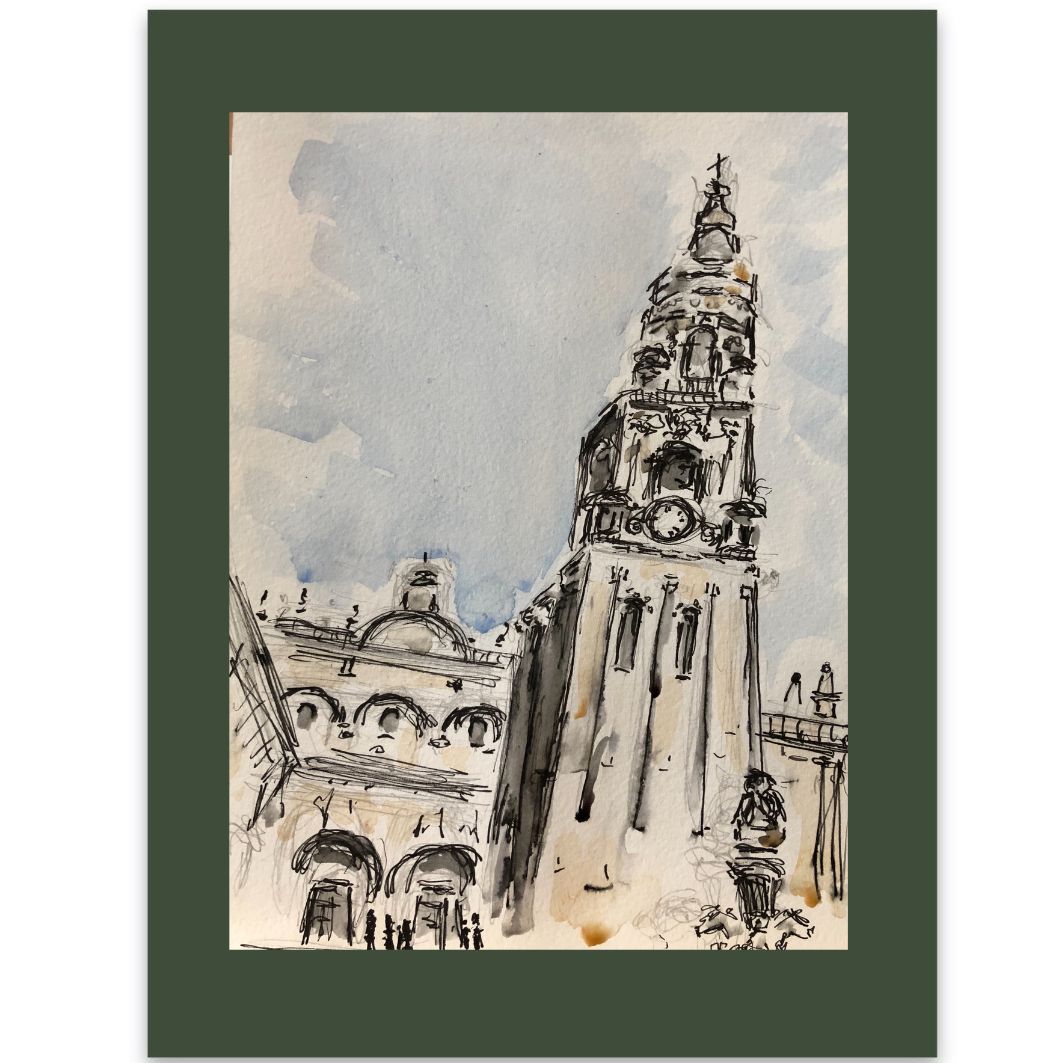 Santiago Cathedral Tower watercolour