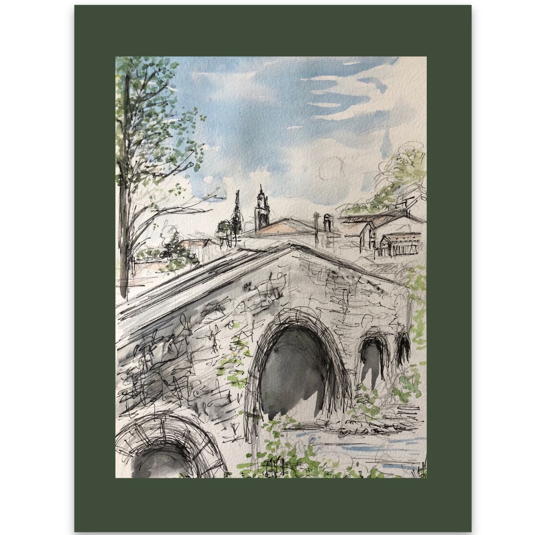 Medieval Bridge on the Camino watercolour