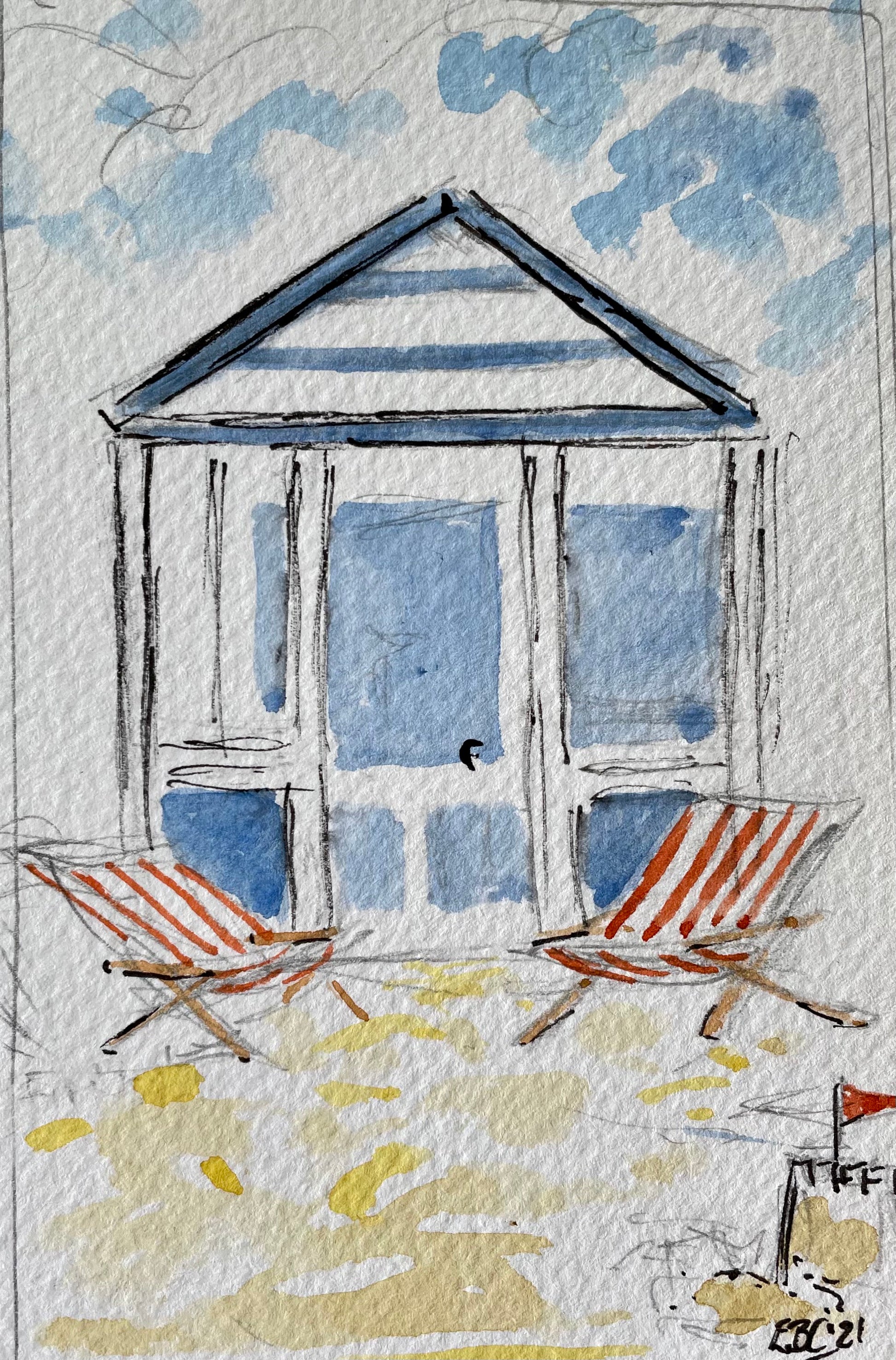 Beach Huts and Deck Chairs - Pocket of Art Illustration