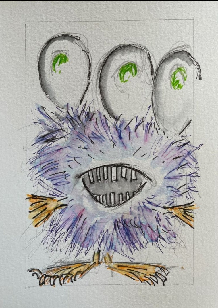 Fairly Friendly Monster - Purple Three Eyes - Pocket of Art Illustration