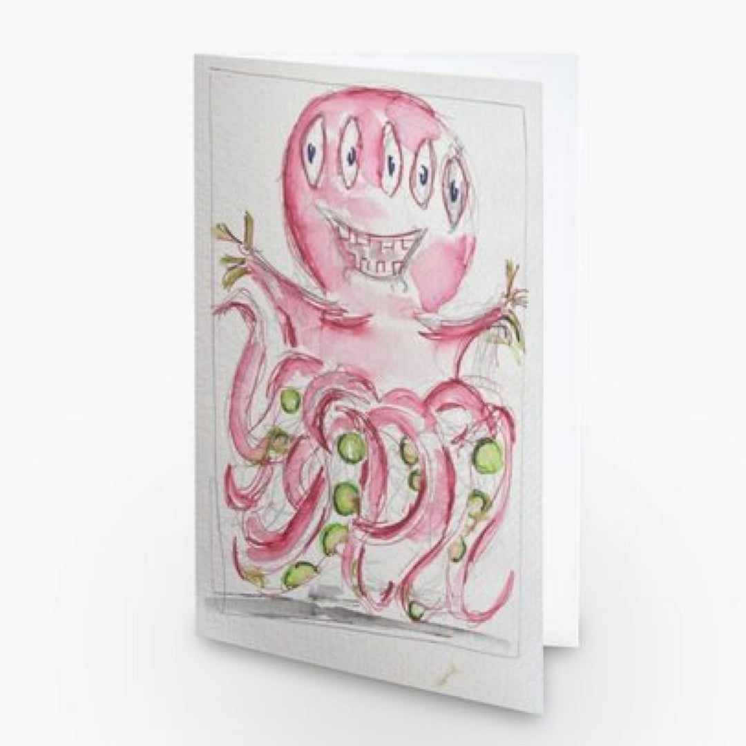 Fairly Friendly Monster Pink Octi Greetings Card - Pocket of Art Greetings Card