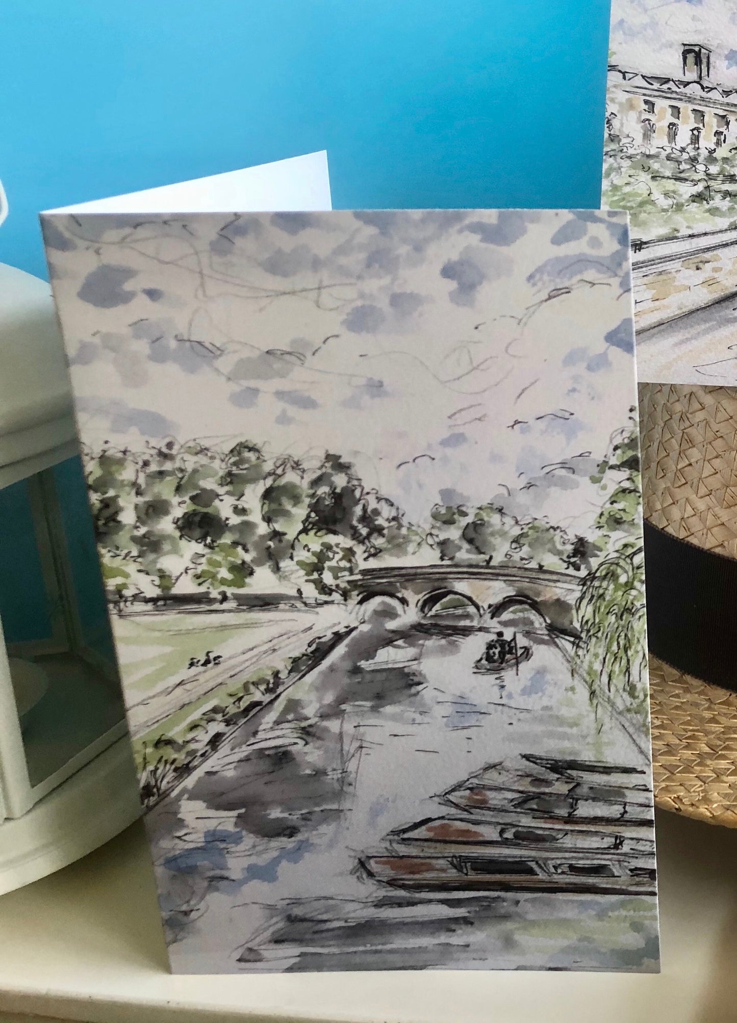 Cambridge river view with punts Greetings Card