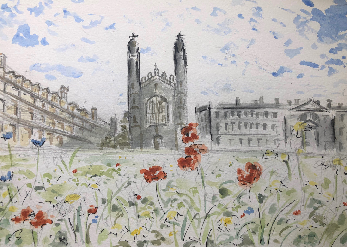 Kings College, The Back's summer meadow view