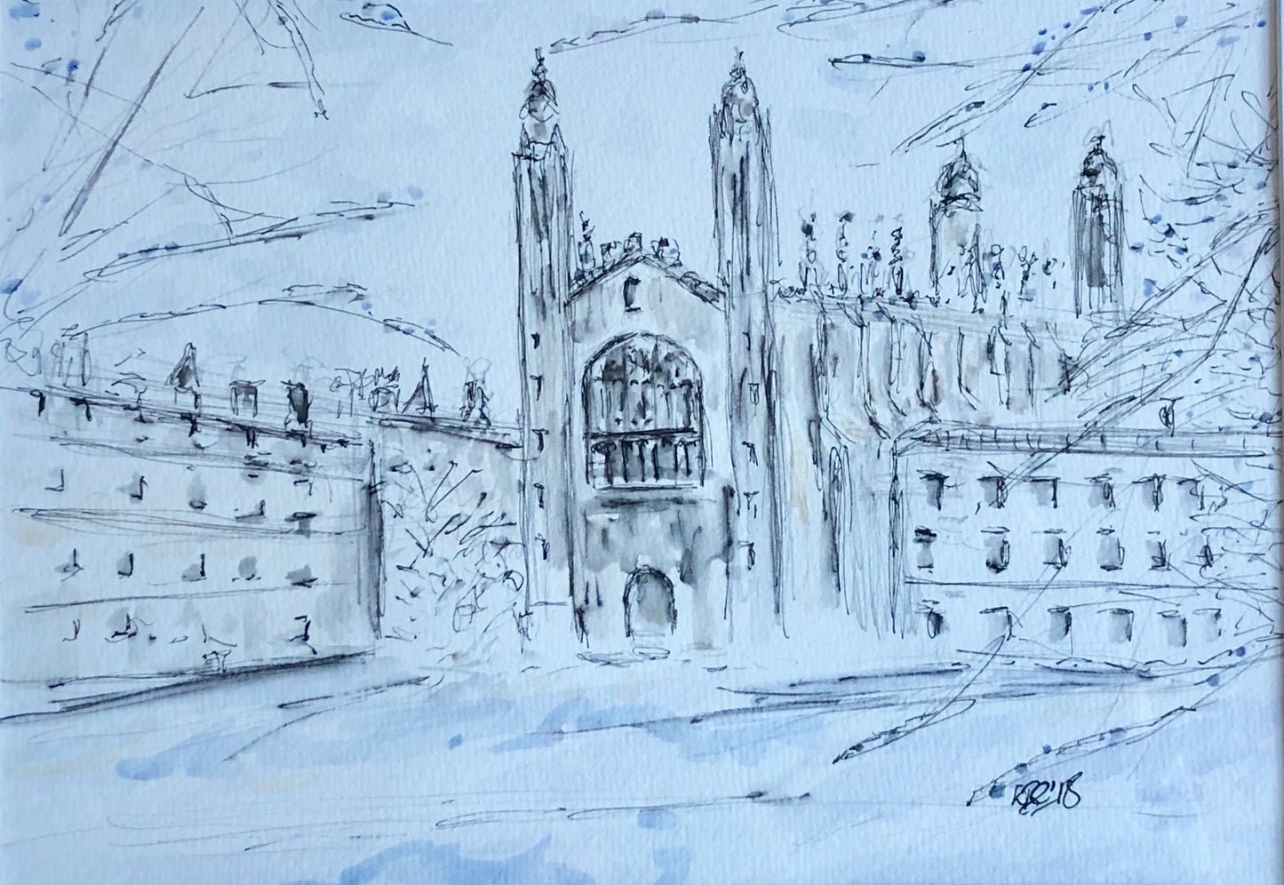 Kings College in the snow - SOLD - Pocket of Art Watercolour