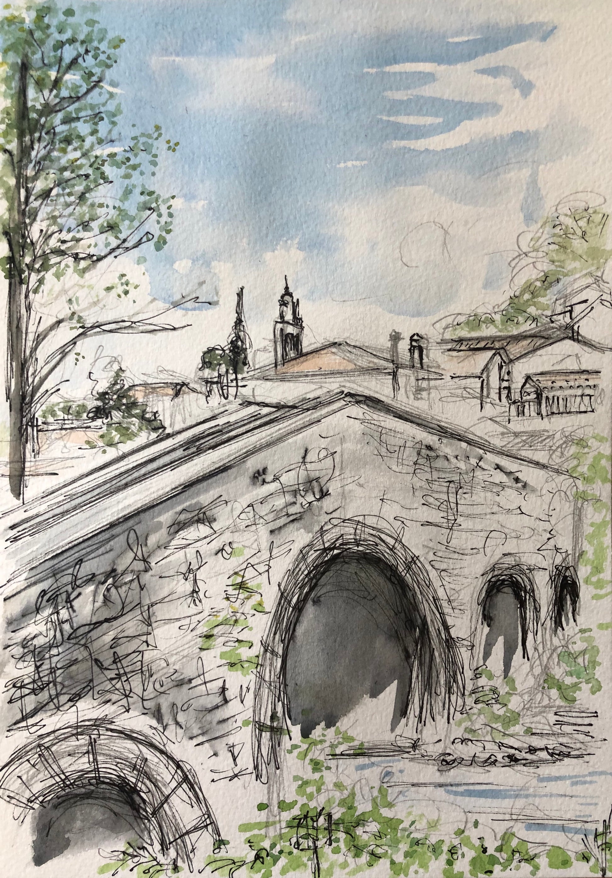 Medieval Bridge on the Camino - Pocket of Art Illustration