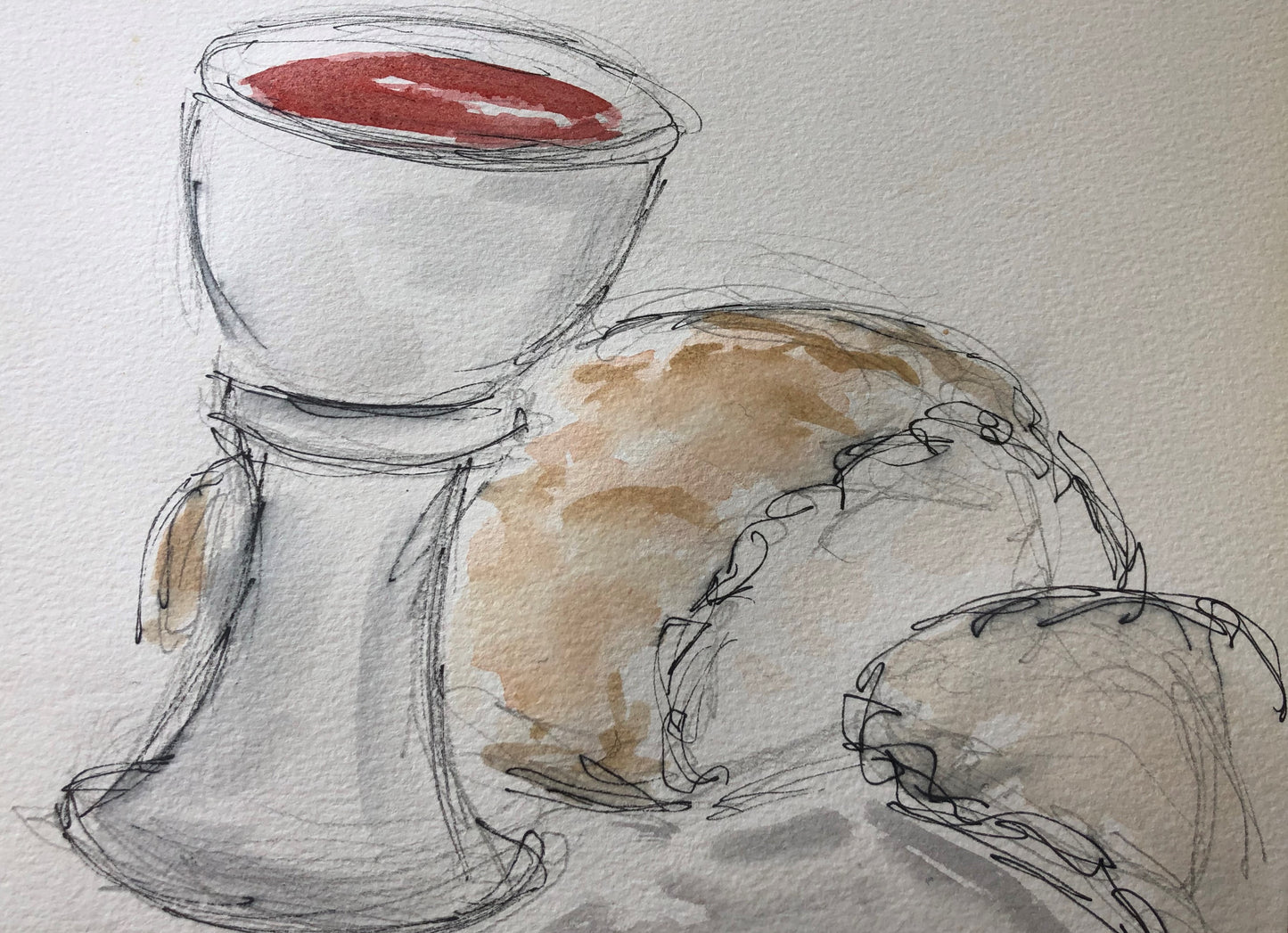 Passover with wine and bread - Pocket of Art Watercolour