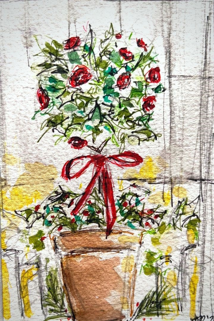 Rose Pot in window - Pocket of Art Greetings Card