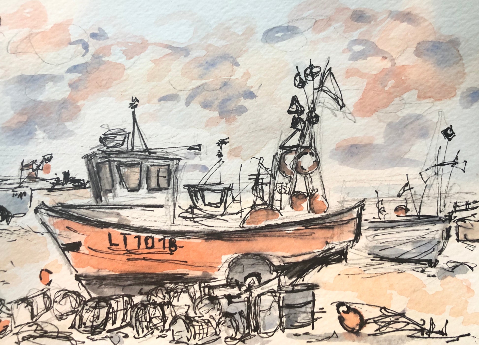 Sunset fishing boat - Pocket of Art Watercolour