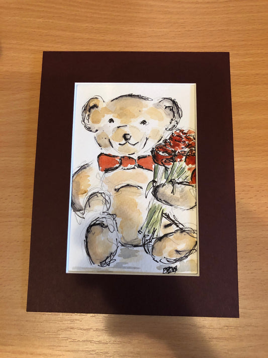 Teddy Bear with Roses watercolour - Pocket of Art Watercolour