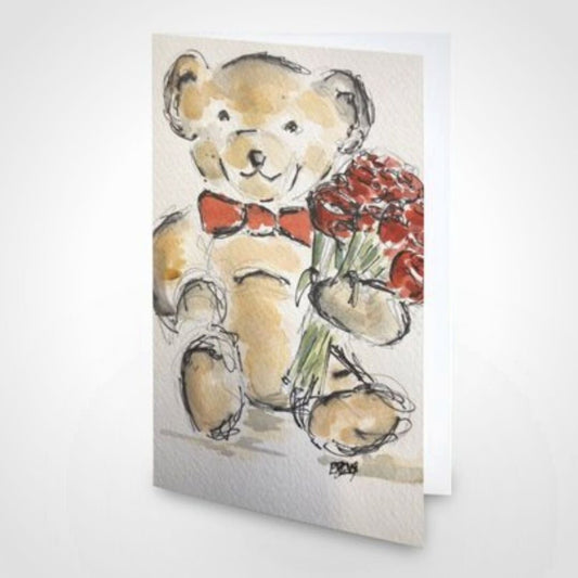 Teddy Bear with roses - Pocket of Art Greetings Card