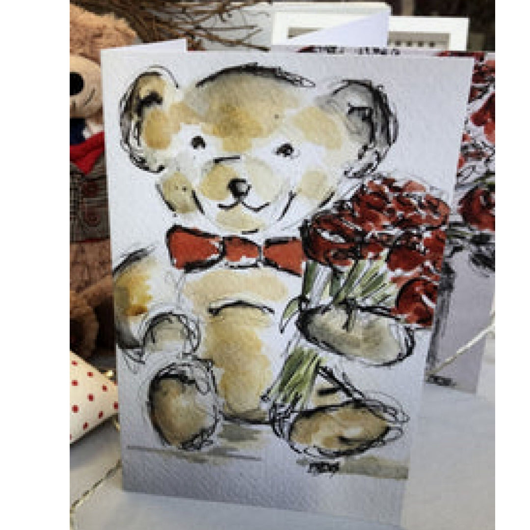 Teddy Bear with roses - Pocket of Art Greetings Card