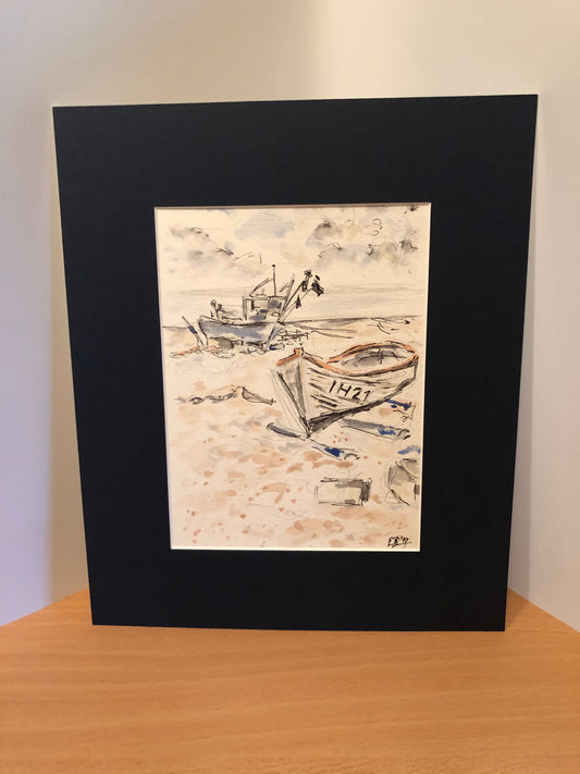 Two boats on the shore - SOLD - Pocket of Art Watercolour