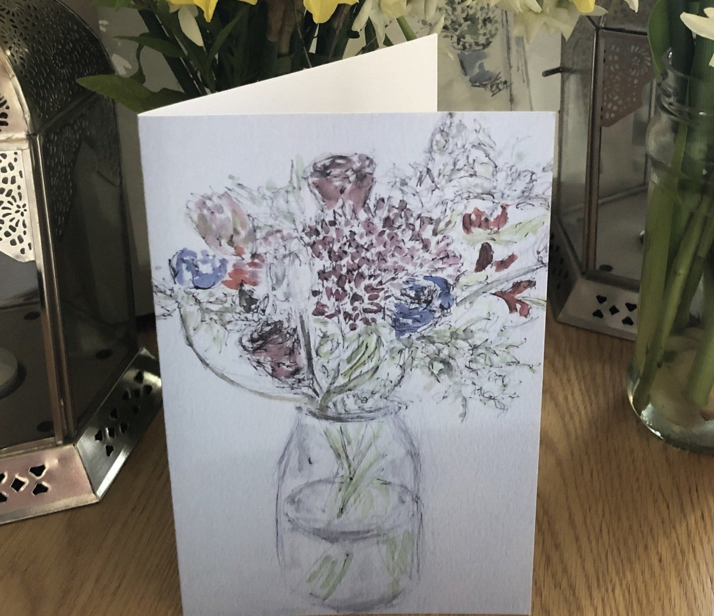 Flowers in a jam jar card
