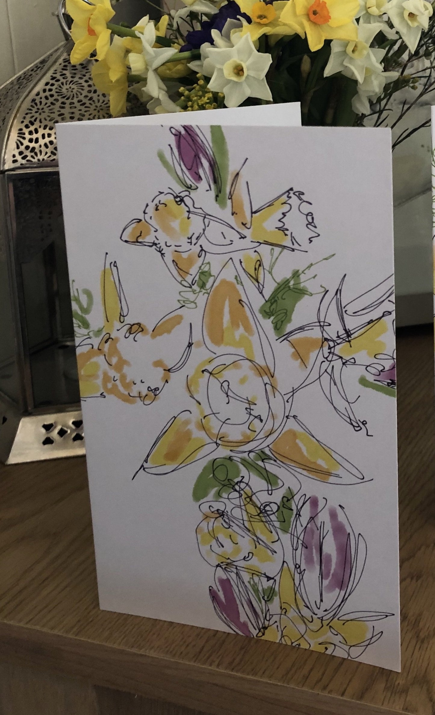 Daffodils and tulips cross Greetings Card