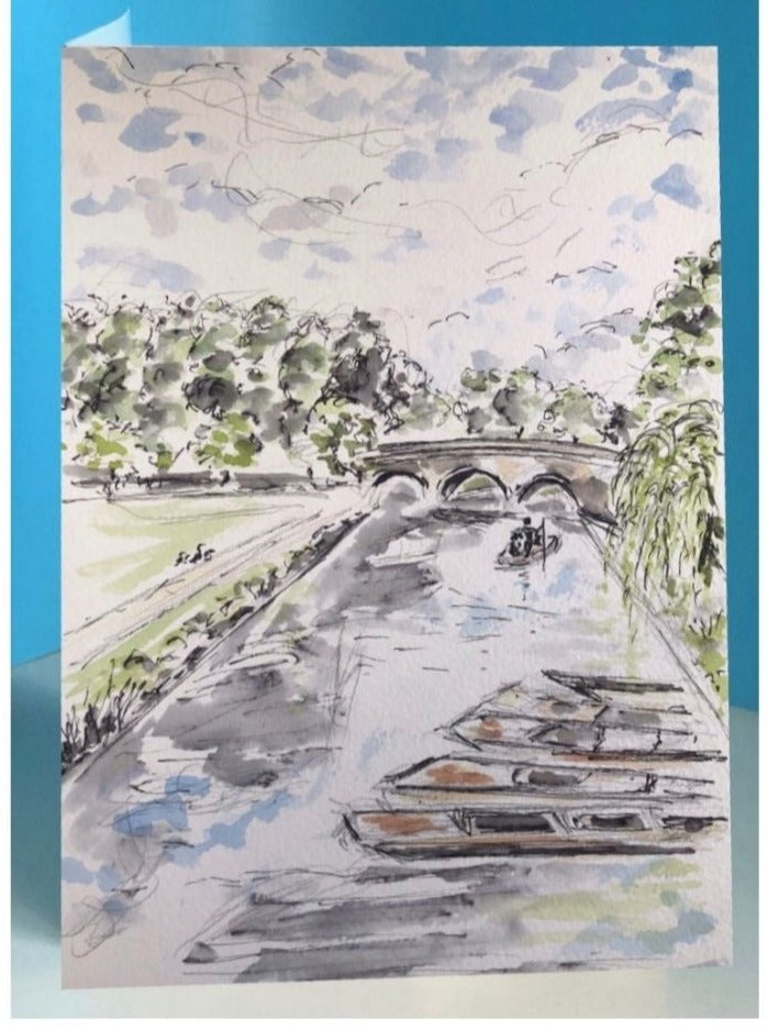 Cambridge river view with punts Greetings Card